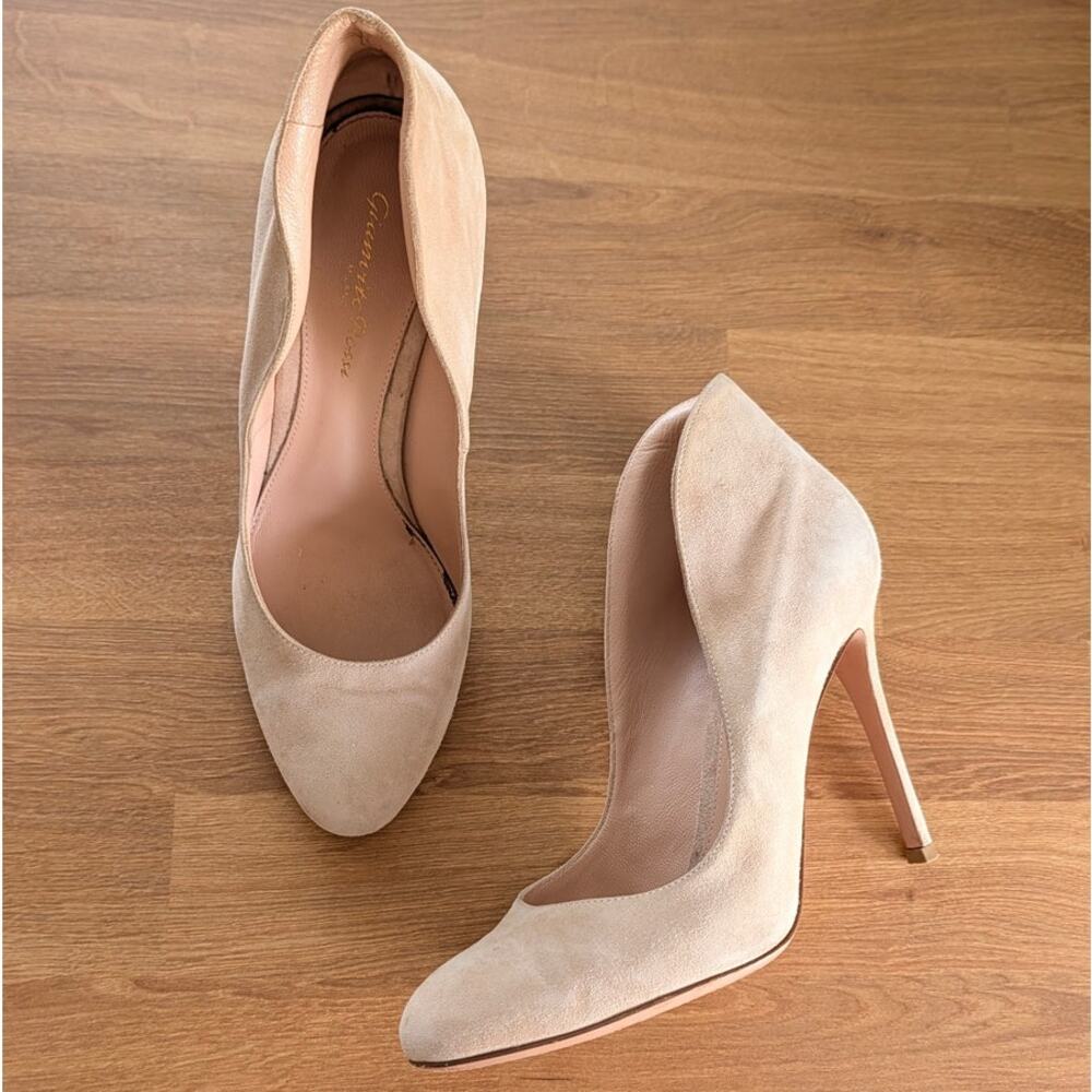 Gianvito Rossi Pump Side-dip IT37.5/US7.5 Leather Suede Almond Toe Stiletto Heel - Picture 1 of 13